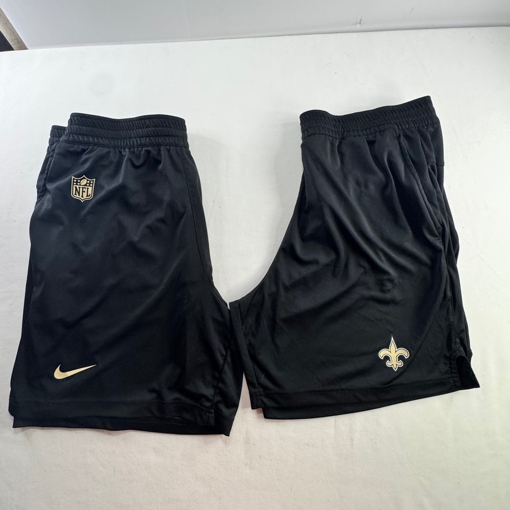 2 pair Nike New Orleans Saints NFL Onfield Dri-FIT Shorts Mens Medium Black